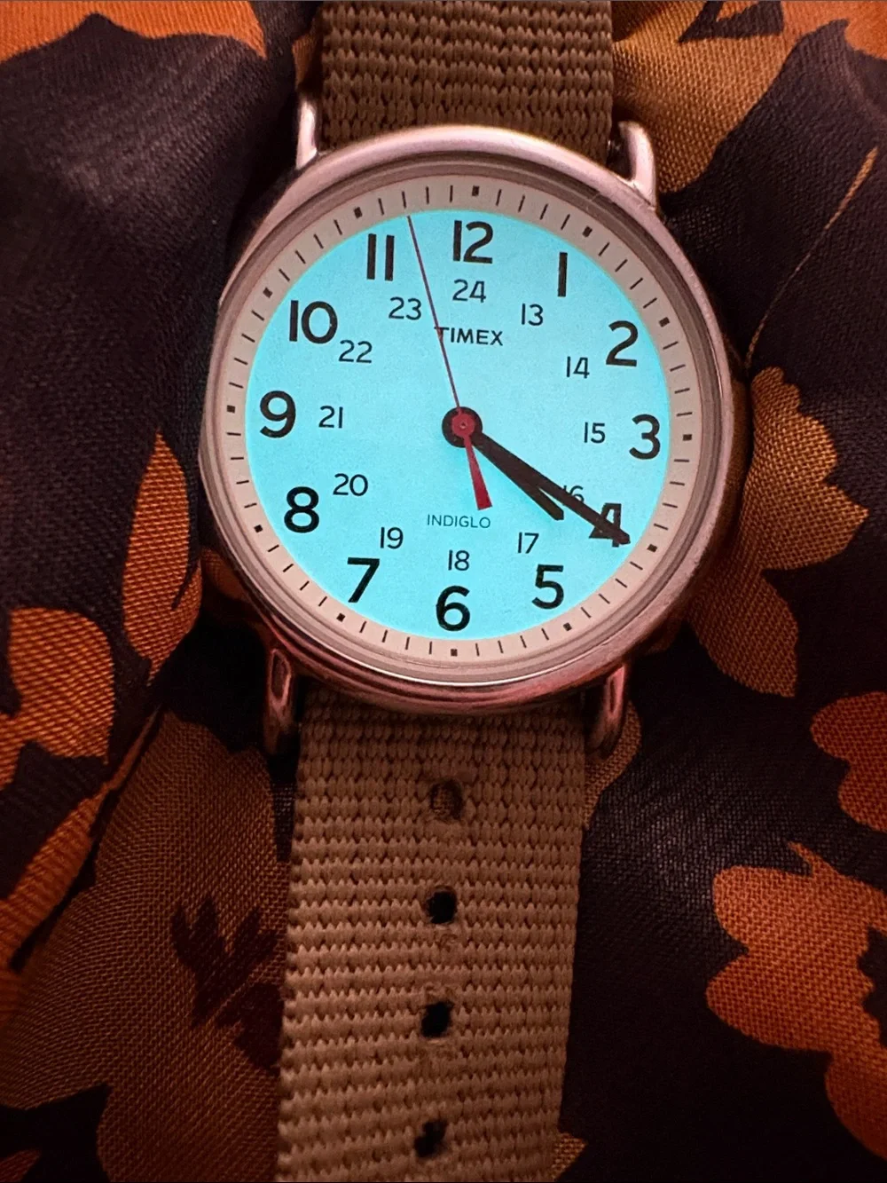 Classic Timex Indiglo Watch with Khaki Nylon Strap